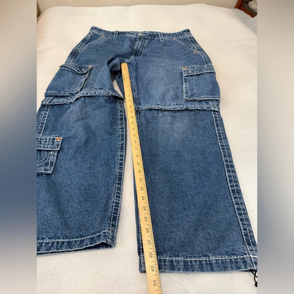 True‎ Religion Baggy Big T Cargo Jeans Zip Knees 38 Pockets